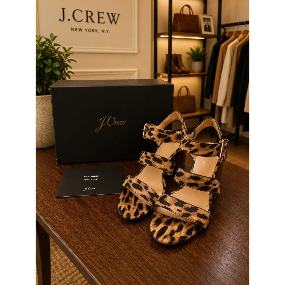 J. Crew 3 strap stacked heel sandals 9